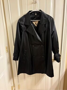 Albert Nipon Vintage 80’s Short Black Satin  Flare Trench Coat Size M